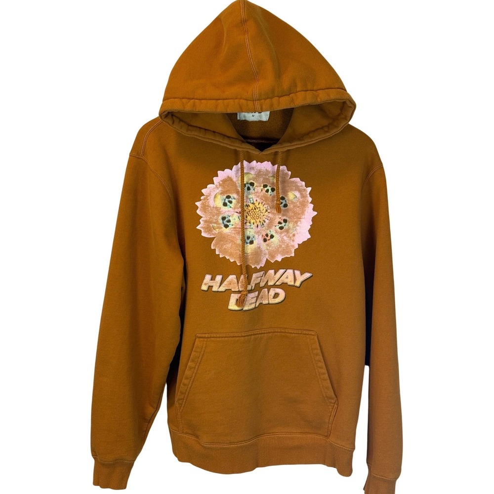 Halfway Dead Brown Floral‎ Hoodie Pullover Sweatshirt Drawstring Size Medium